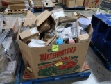 crate of misc- floral dept decor (vases, graduation merch), crock pot, feather dusters, etc