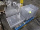 pallet of plastic containers w/ lids & sieves