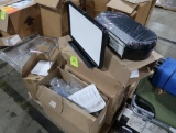 pallet of misc- T-shirt bag holders, pump topper sign frames, toilet tissue dispensers, etc