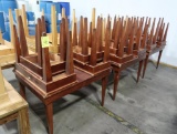 groups of wooden tables