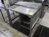 meat packing production table w/ roller conveyor & open cabinet