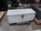 pallet of misc- truck bed tool box, LED parking lot light fixture, induction cleaning tank, etc