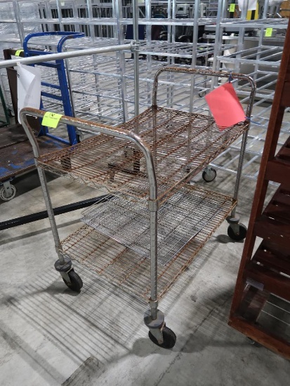 wire shelving cart, rusted