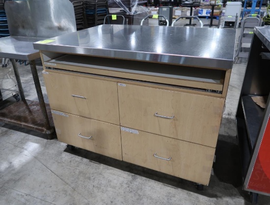 work table w/ stainless top & drawers, on casters