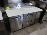 True refrigerated prep table w/ drawers & door