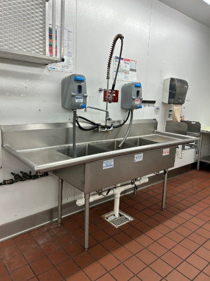 Stainless Steel Three Compartment Sink W/ Sprayer