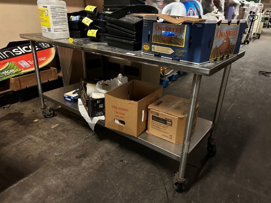 6ft Stainless Table On Casters W/ Contents