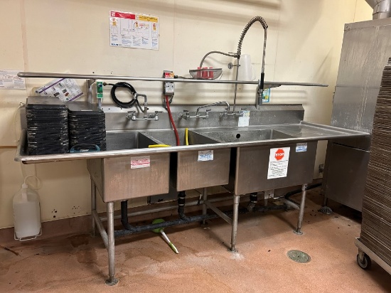 Stainless Steel Three Compartment Sink W/ OverShelf