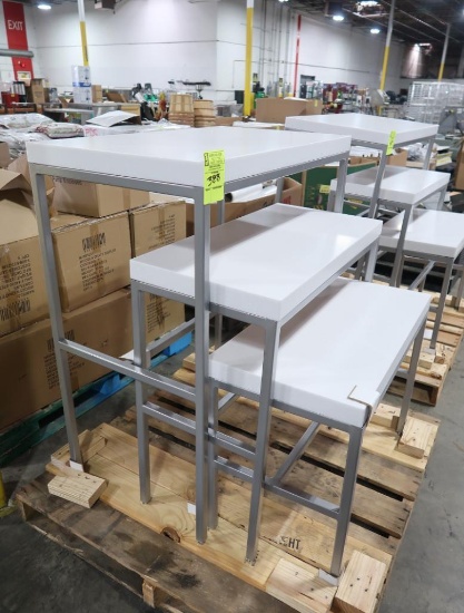 cascading merchandising tables w/ solid surface tops, new