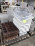 pallet of misc- muffin pans, plastic tubs, etc