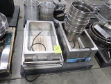 pallet of misc- stainless soup pots, food warmers, etc