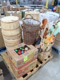 pallet of bushel baskets & seasonal decor