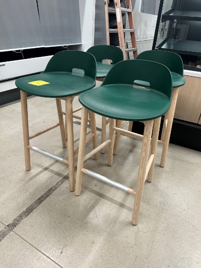 Emeco Wood Frarmed Chairs W/ Poly Seats