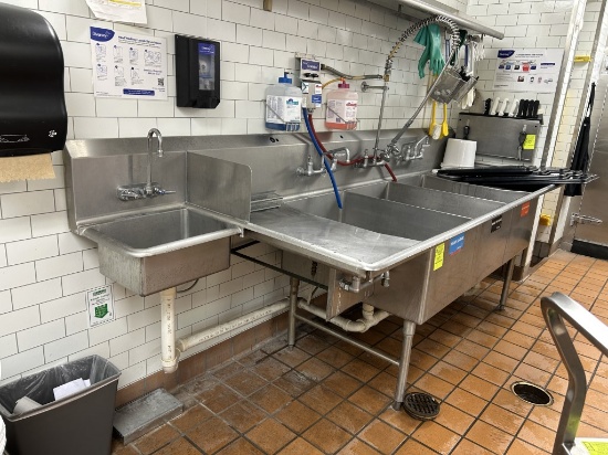 Stainless Steel 3 Comp Sink with attached hand sink
