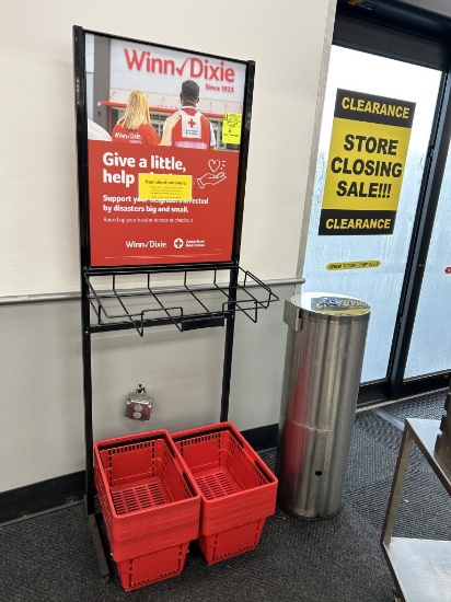 Sign Frame and Stainless Steel Sanitizer Wipe Trash Can