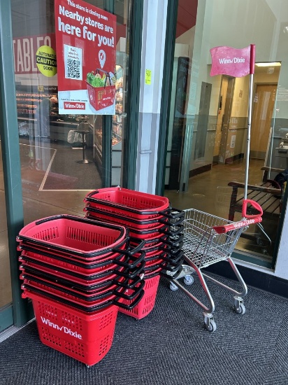 Group Of Shopping Hand Baskets W/ Small Shopping Cart