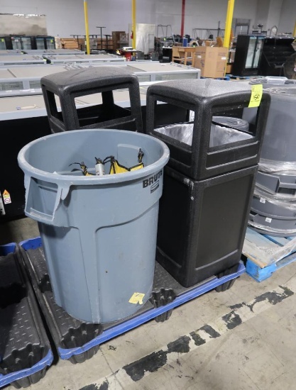 pallet of assorted waste containers
