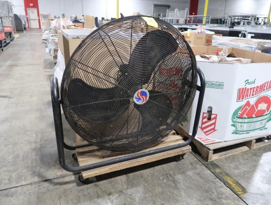 floor fan, on casters