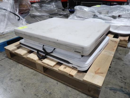 pallet of folding tables w/ plastic tops