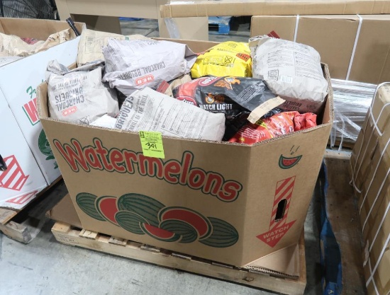 crate of charcoal & charcoal briquets