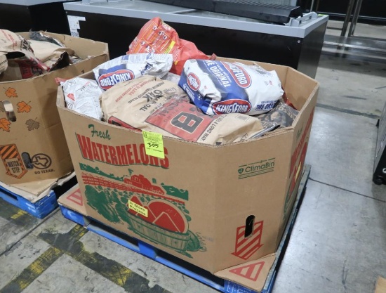 crate of charcoal & charcoal briquets
