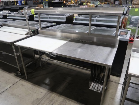 half stainless/half polytop table w/ overshelf