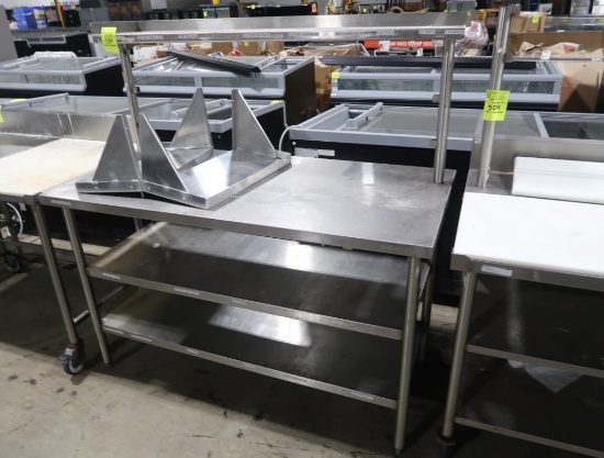 stainless table w/ backsplash, overshelf, 2) undershelves, & label bars