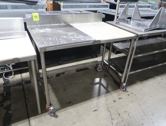 half stainless/half polytop table, on casters