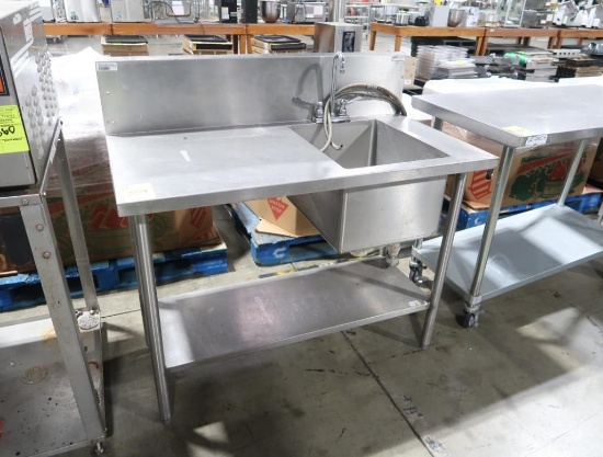 stainless table w/ single comp sink, backsplash, & undershelf