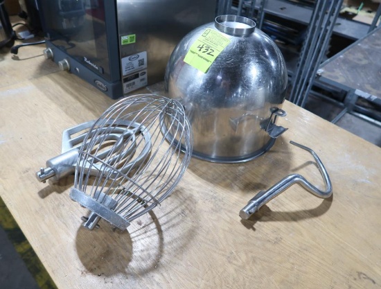 stainless mixing bowl w/ whisk, hook & paddle