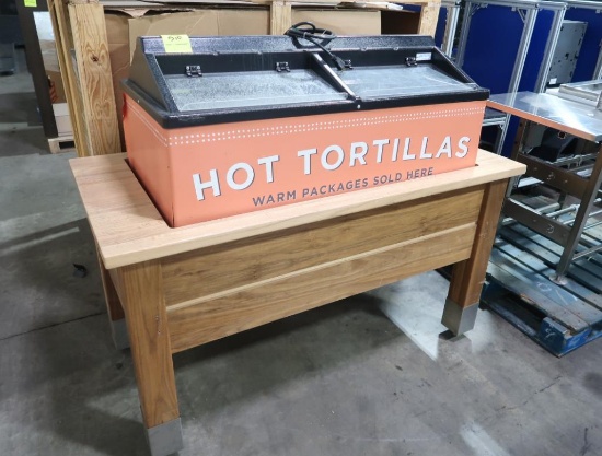 Arctic Star warm tortilla merchandiser, recessed in oak top table