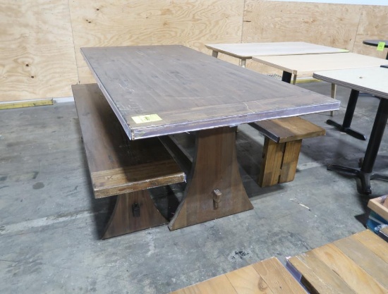 wooden table w/ benches