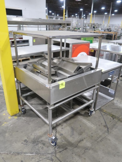 stainless iced product merchandiser w/ ceiling, angleable, & stainless pans