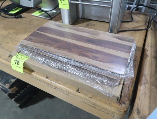 6) plastic deli case trays, faux wood design