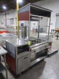 stainless demo cart w/ 3) heated wells, hand sink, water heater, reservoir, sump,