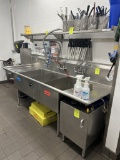 STAINLESS STEEL THREE COMPARTMENT SINK W/ ATTACHED HAND SINK