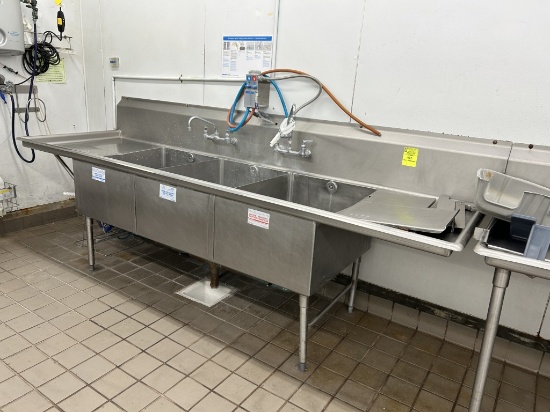 STAINLESS STEEL THREE COMPARTMENT SINK
