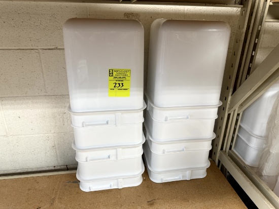 GROUP OF WHITE BULK FOOD CONTAINERS