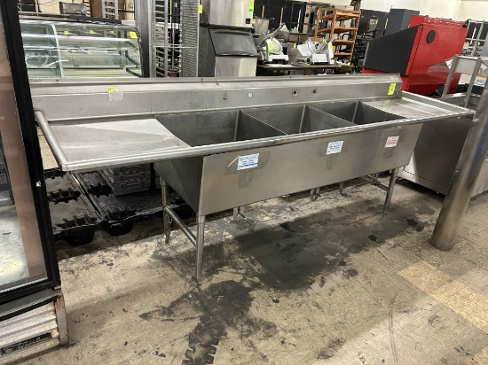 STAINLESS STEEL THREE COMPARTMENT SINK (NO FAUCETS)