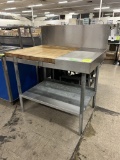 WOOD BLOCK/STAINLESS STEEL TABLE W/ BACKSPLASH