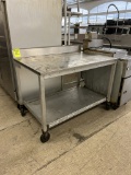 4FT STAINLESS STEEL TABLE W/ BACKSPLASH ON CASTERS