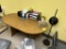 WOODEN TABLE W/ LAMP