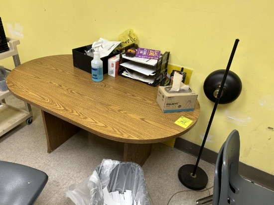 WOODEN TABLE W/ LAMP