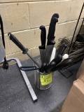 BIN OF KNIVES AND SHARPENER