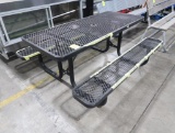 Metal outdoor picnic table w/ attached seats
