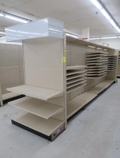 Lozier gondola shelving, 20' run w/ 2) 4' endcaps