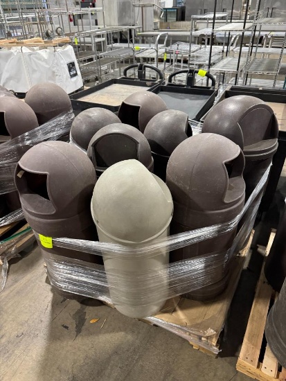 Pallet of assorted trash bins