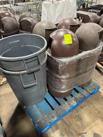 Pallet of assorted trash bins