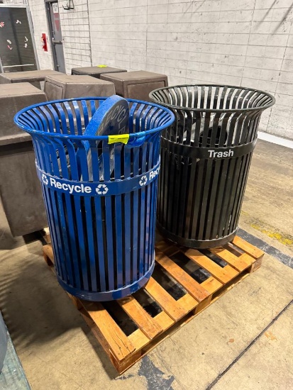 Outdoor trash and recycling metal bins