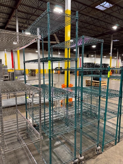 wire shelving units, epoxy coated, on casters